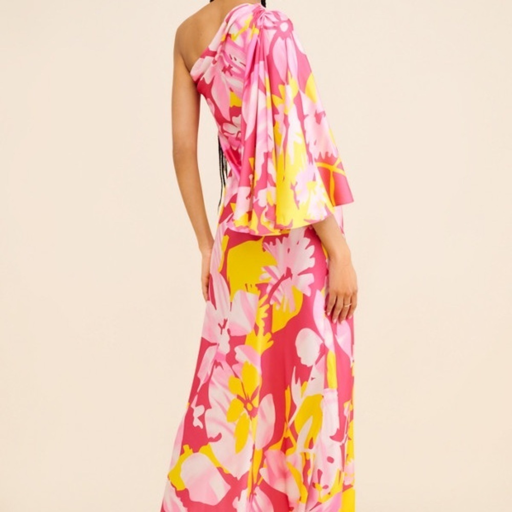 Anthropologie Mandira Wirk Vibrant Floral One Shoulder Gown Maxi Dress Size L - Picture 3 of 10